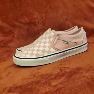 Vans Pink and White Checkered Slip-On Sneakers